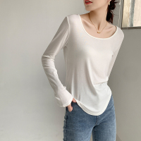 小样传奇2022年春秋新款不规则白色打底衫女U领莫代尔长袖T恤内搭