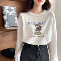 小样传奇卡通小熊打底衫女早春2022新款纯棉圆领长袖T恤宽松上衣