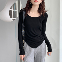 小样传奇莫代尔u领打底衫女春秋季薄款长袖T恤内搭修身百搭上衣服