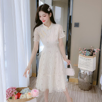 小样传奇2022夏装新款年轻款蕾丝刺绣旗袍连衣裙优雅短袖仙女裙