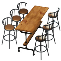 定制工业风阿斯卡利靠墙水管铁艺美式loft 桌椅组合复古高脚桌14x