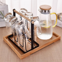 创意家用收纳杯子架倒挂竹木托盘玻璃水杯挂架沥水置物架杯架水