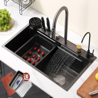 飞雨瀑布水槽大单槽厨房洗菜盆洗碗槽家用洗碗池台下盆