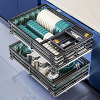 厨房拉篮双层304不锈钢橱柜内抽屉式碗碟锅具盘架调味料收纳