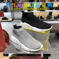 正品国内2018春款单鞋针织袜子鞋水钻坡跟休闲女鞋BYW2