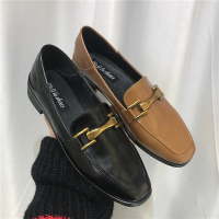 2018春款韩版百搭英伦风休闲单鞋方头平底平跟金属搭扣懒人鞋女