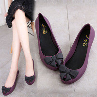 浅口雨鞋女夏坡跟果冻鞋 蝴蝶结拼色鱼嘴防水凉鞋 女单鞋沙滩鞋