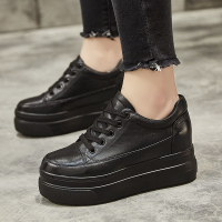 2018春新款韩版休闲系带真皮松糕单鞋时尚防水台厚底坡跟高跟鞋子