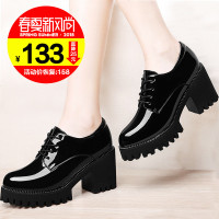 英伦小皮鞋2018春季新款韩版百搭女鞋子黑色防水台高跟鞋粗跟单鞋