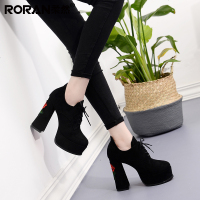 柔然粗跟单鞋女2018春季新款防水台高跟深口时尚百搭休闲女鞋子潮