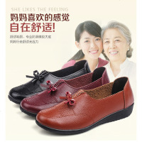 中老年人春夏季单鞋妈妈鞋平跟防水软底防滑女士皮鞋平底女鞋
