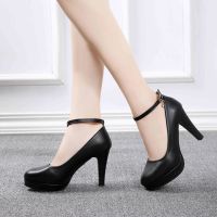 天天特价黑色OL厚底防水台粗跟高跟鞋女士职业一字扣腕带工作单鞋