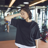 健身房轻薄宽松速干透气t恤训练健身瑜伽服罩衫女短袖运动跑步衣