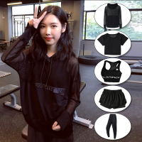 运动套装女夏速干透气网孔四五件套专业跑步健身房瑜伽装备薄款