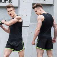 健身服男士夏季无袖紧身衣背心 健身房速干跑步服装篮球运动套装