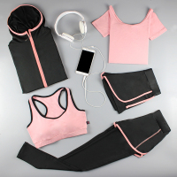 夏季速干健身房跑步运动套装女专业运动瑜伽服五件套晨跑装备