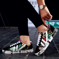 春夏季透气学生百搭帆布鞋男七彩涂鸦百搭休闲潮流韩版青少年板鞋