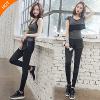 2017新款瑜伽服女三件套装跑步健身房速干运动衣背心显瘦夏季罩衫