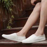 男士鞋子潮鞋夏季男鞋透气网鞋亚麻布鞋一脚蹬懒人鞋休闲鞋