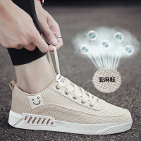 春季小白鞋男鞋子韩版潮流休闲鞋学生透气亚麻帆布鞋白色板鞋夏季