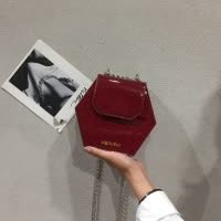 桂兰珊（Guilanshan） ins超火时尚小包包女2020个性百搭漆皮多边六角包单肩斜挎链条包
