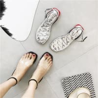 桂兰珊（Guilanshan） 2020方头露趾透明胶片水晶鞋女夏学生拼色舒适平底凉鞋漆皮鞋