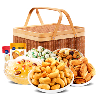 刻凡[竹篮款坚果零食礼盒1050g/箱] 22包装零食小吃炒货组合坚果礼盒长辈送人