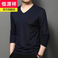 恒源祥品质刺绣V领男士长袖T恤时尚休闲大码青年男装体恤2022秋新款