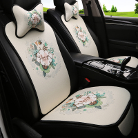 汽车坐垫带靠背夏季冰丝透气凉垫四季通用亚麻布网红卡通可爱座垫