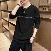 港风长袖T恤男潮流男学生圆领打底衫宽松长袖T恤百搭休闲上衣男