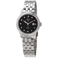 天梭(TISSOT) 瑞士名表 力洛克系列女士时尚钢带黑色表盘自动机械手表腕表 T006.207.11.126.00