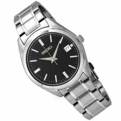 精工(SEIKO) 时尚百搭 经典商务 Essentials 石英黑色表盘不锈钢表带40.2毫米男士手表