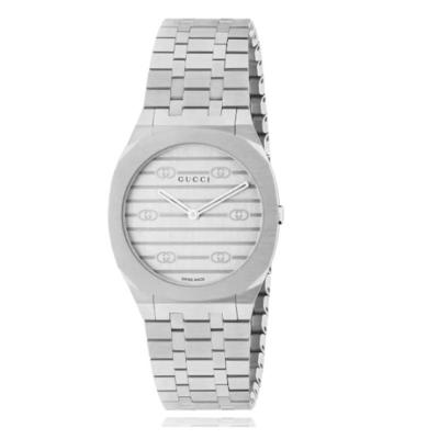 古驰(GUCCI) 女表25 小时不锈钢银色表盘手表时尚经典石英手表 全球购