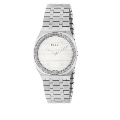 古驰(GUCCI) 女表25 小时不锈钢银色表盘手表简约百搭石英手表 全球购