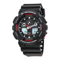 卡西欧(CASIO)男士 G-Shock 经典百搭防水黑色树脂黑色表盘石英手表GA100-1A4