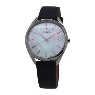 精工(SEIKO)女士 Essentials 皮革珍珠母表盘经典百搭时尚石英手表SWR079