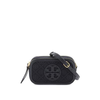 汤丽柏琦Tory Burch152136女式T字母单肩斜挎包黑色提花纳帕皮革装饰双拉链