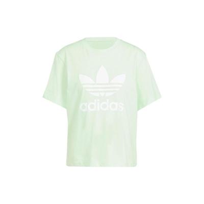 代购专柜Adidas Originals三叶草字母Logo印花圆领运动T恤夏季短袖T恤女款浅绿色IN8436