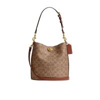 蔻驰(COACH)女士单肩包涂层帆布小牛皮水桶包旋锁按扣闭合实用百搭配饰