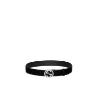 古驰(GUCCI)皮革腰带男互扣设计G扣饰GG镌刻银色五金休闲百搭配饰