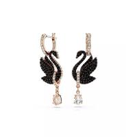 施华洛世奇(SWAROVSKI)女款玫瑰金经典天鹅耳环闪耀黑水晶优雅时尚耳饰