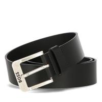 雨果博斯(HUGO BOSS)男士黑色牛皮革腰带时尚徽标搭扣银色五金配