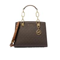 Michael Kors深棕小号老花单肩包女士斜挎包标志性Logo印花内设拉链隔层