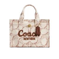 COACH大容量帆布手提斜挎包女加厚加宽手柄实用锁扣多口袋购物包
