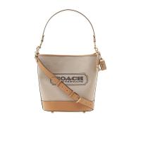 COACH轻奢女士水桶包帆布小牛皮拼接手提包 潮流时尚单肩斜挎包