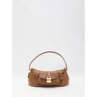 Chloe女款焦糖皮拼接棉麻肩背包金标百搭休闲通勤手提包