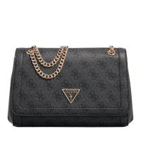 盖尔斯(GUESS)女士可转换翻盖煤黑 logo 流行百搭斜挎手提两用包