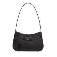 GUESS女款小方包黑色光面皮质链条单肩斜挎包金属扣手提包复古短链条通