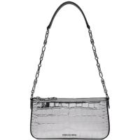 Michael Kors女士金属感鳄鱼纹链条斜挎包银色百搭通勤手提潮银质感包