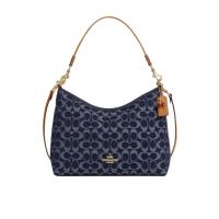 COACH牛仔拼皮革拉链单肩包女款多功能斜挎百搭潮酷潮人出行潮品